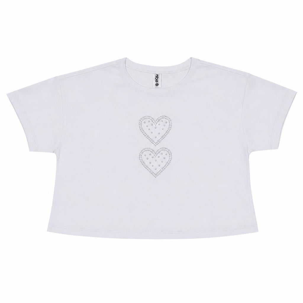 Blusa Corta Corazones Perlas - Blanco