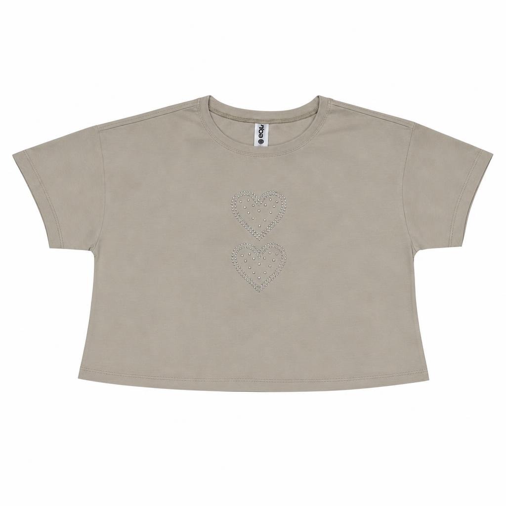 Blusa Corta Corazones Perlas - Camel