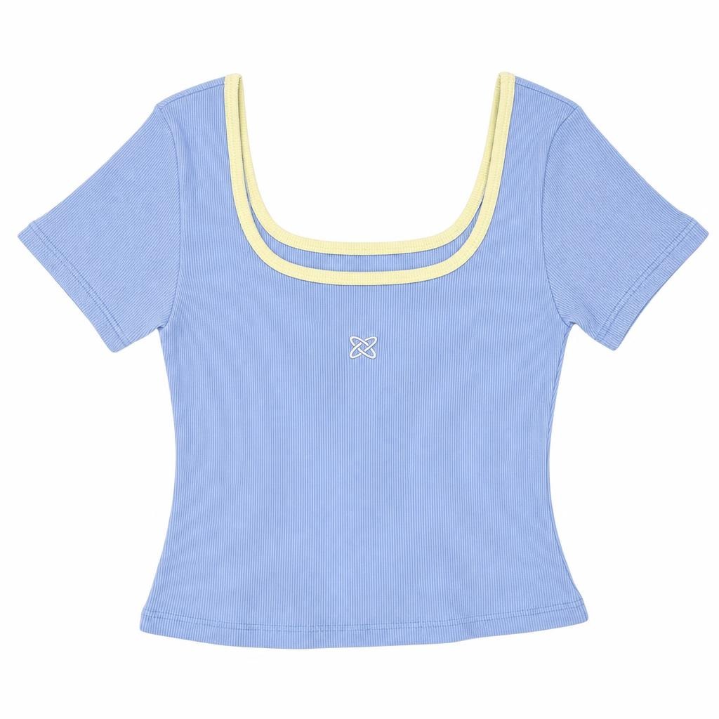 Blusa Cuello Cuadrado con Contraste - Azul bebé + Amarillo