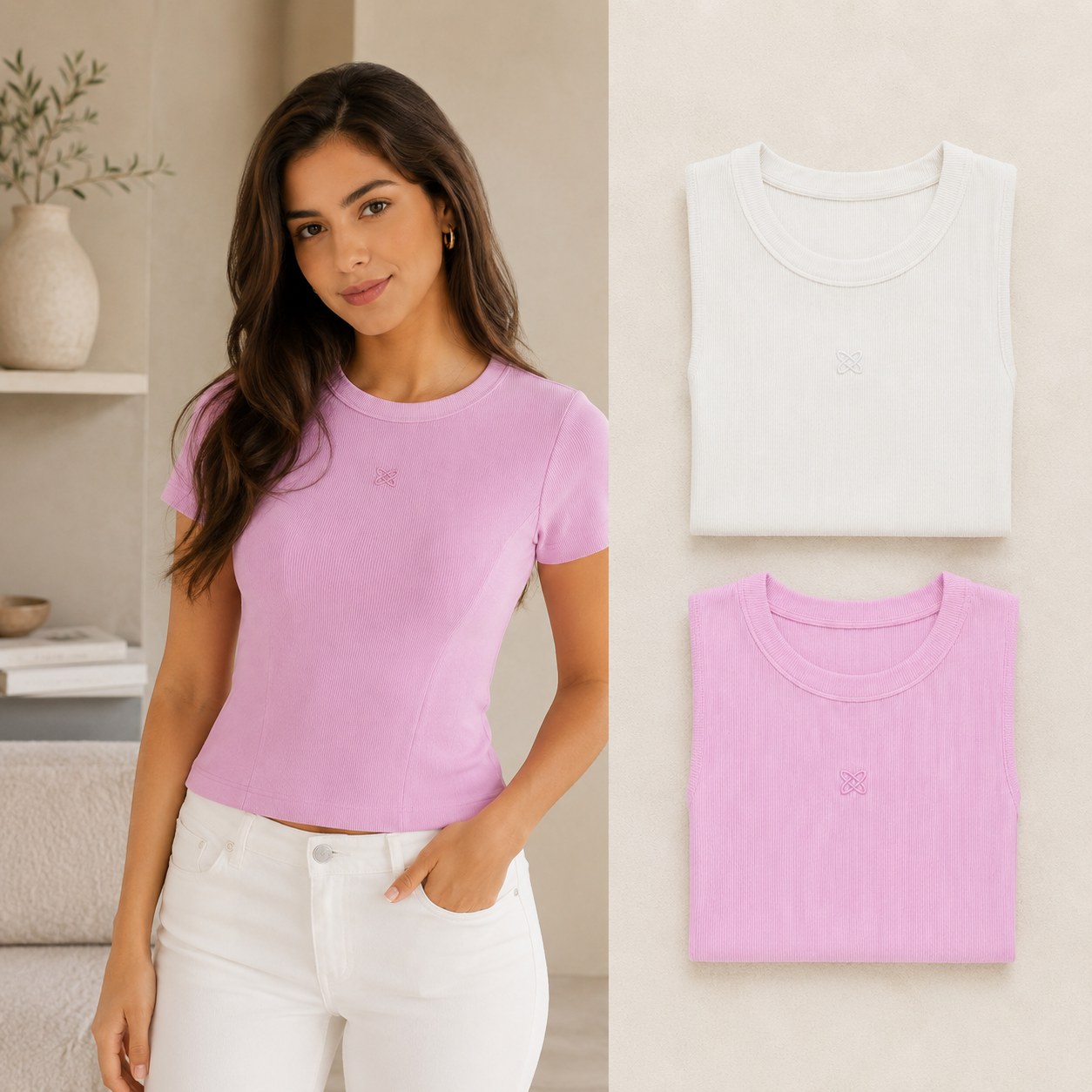 Blusa Cuello Redondo Manga Corta Aplique