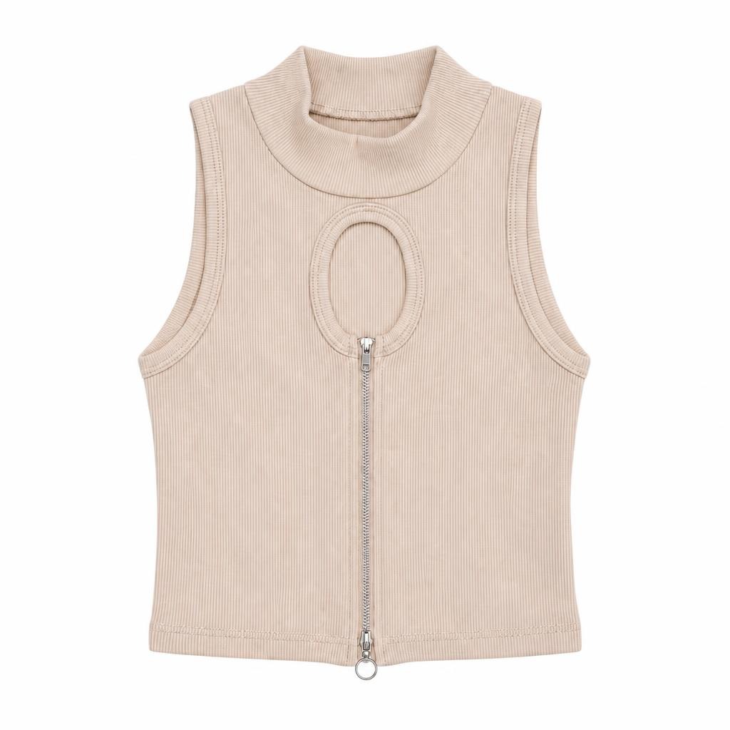 Blusa Hueco y Cierre Adelante - Camel