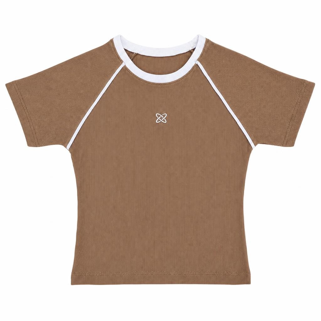 Blusa Linea Manga Cuello Redondo - Café + Marfil