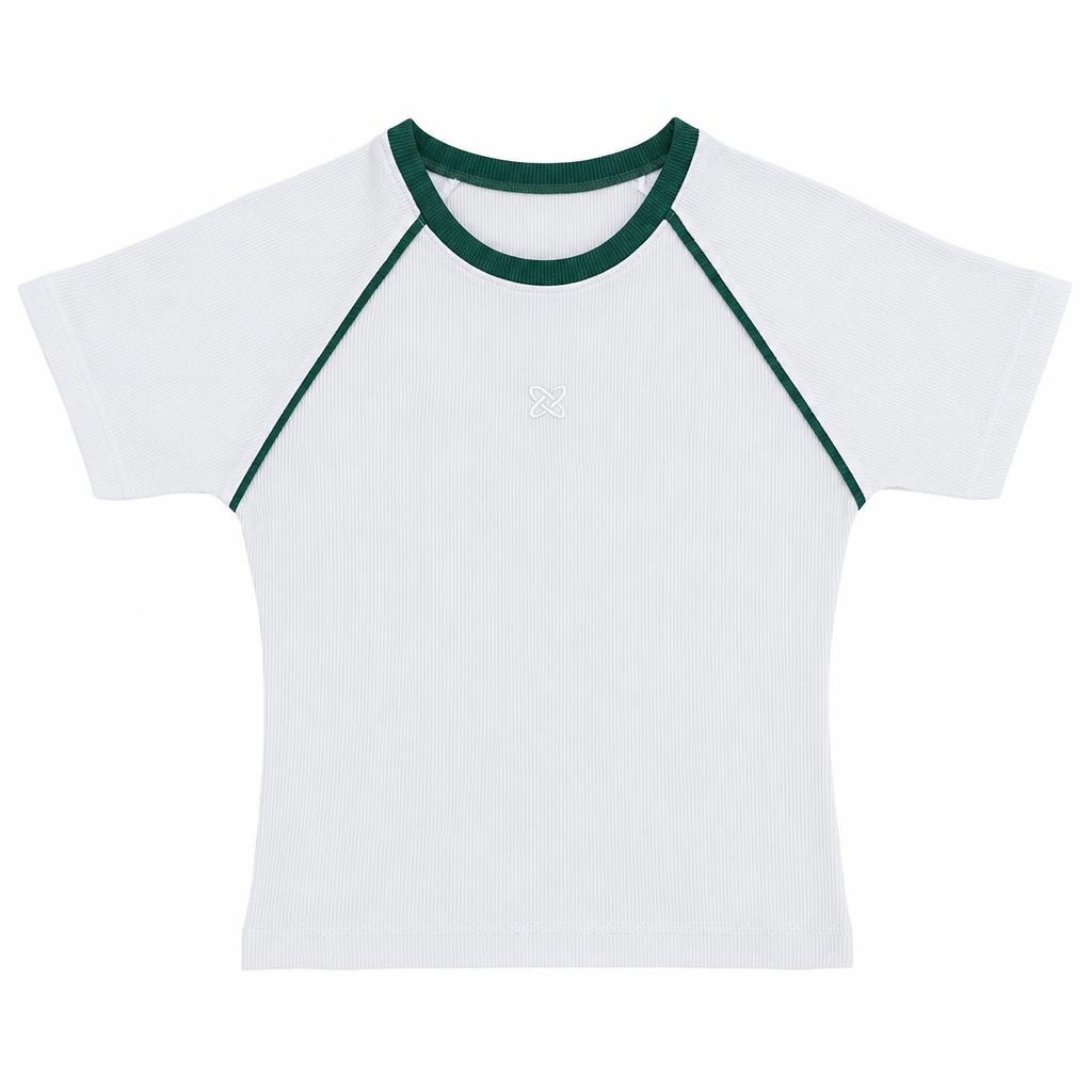 Blusa Linea Manga Cuello Redondo - Marfil + Verde oscuro