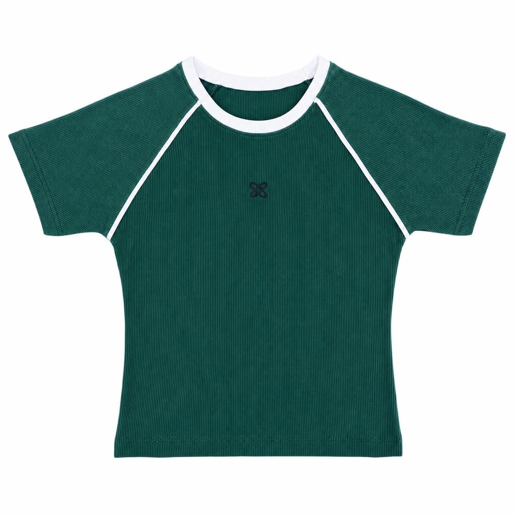 Blusa Linea Manga Cuello Redondo - Verde oscuro + Marfil