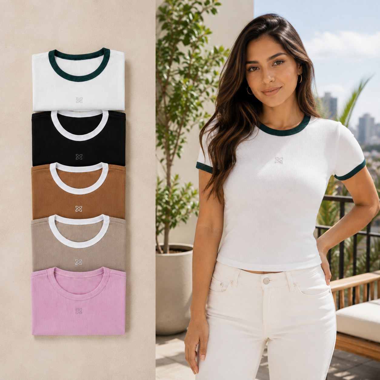 Blusa Manga Corta con Contraste