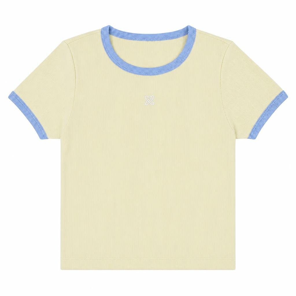 Blusa Manga Corta con Contraste - Amarillo + Azul bebé
