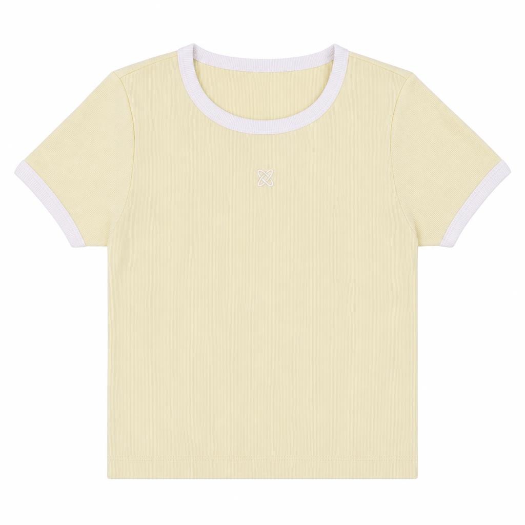 Blusa Manga Corta con Contraste - Amarillo + Marfil