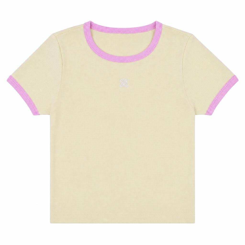Blusa Manga Corta con Contraste - Amarillo + Rosado
