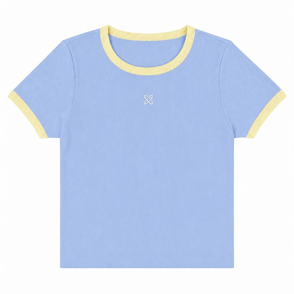 Blusa Manga Corta con Contraste - Azul bebé + Amarillo