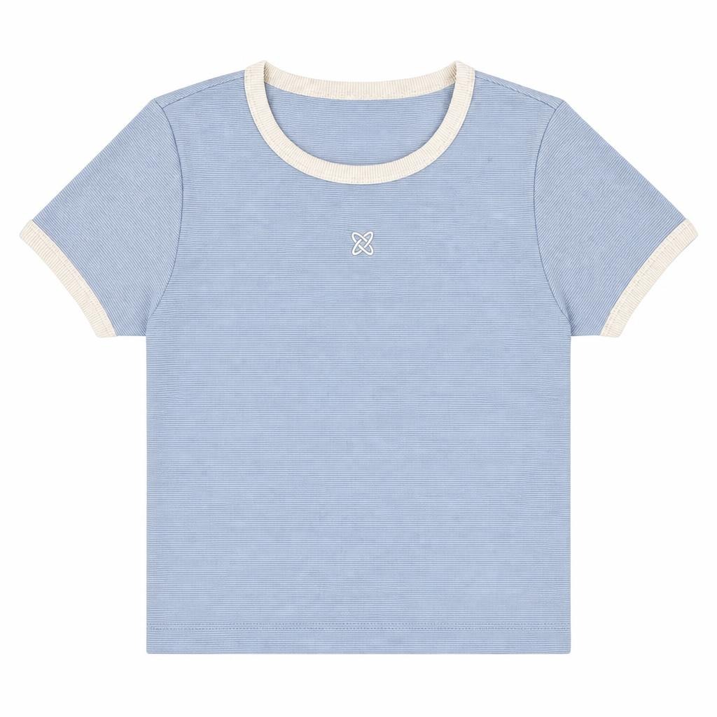 Blusa Manga Corta con Contraste - Azul bebé + Marfil