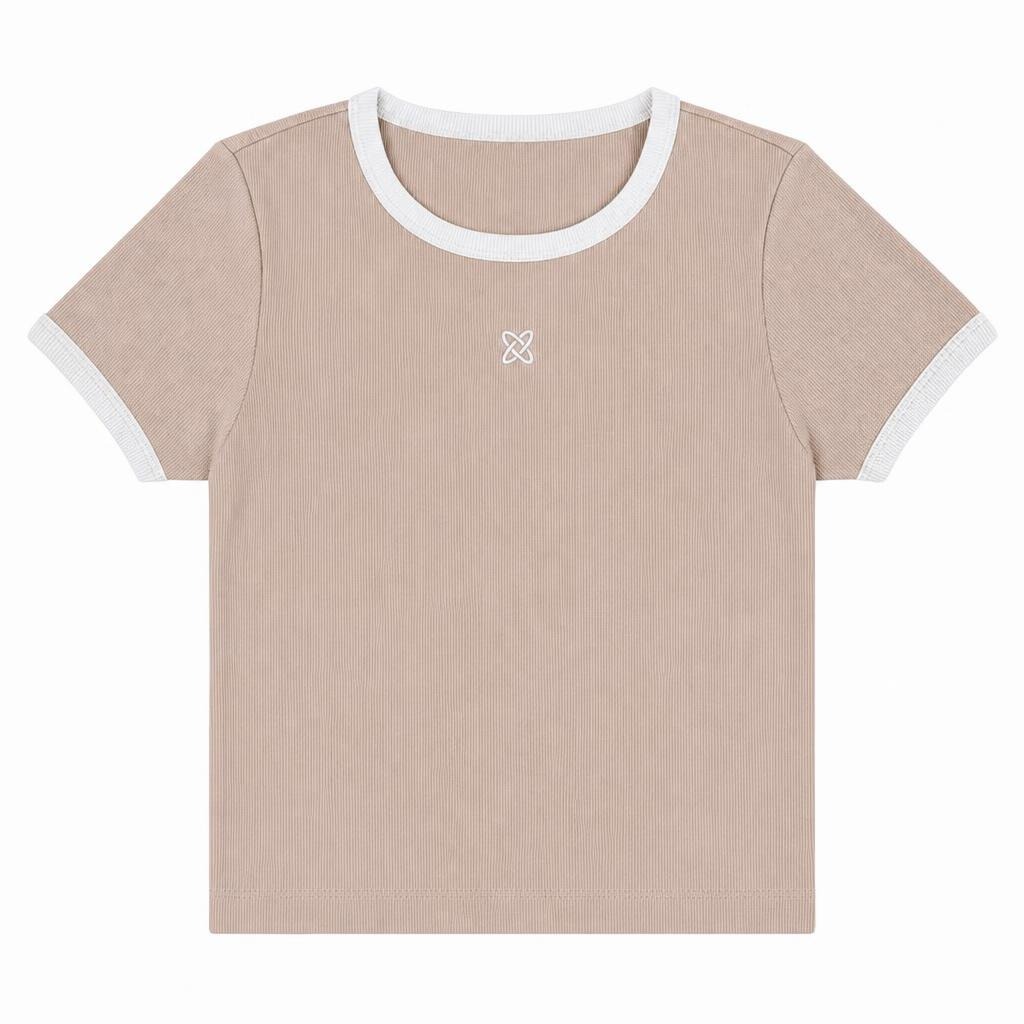Blusa Manga Corta con Contraste - Camel + Marfil