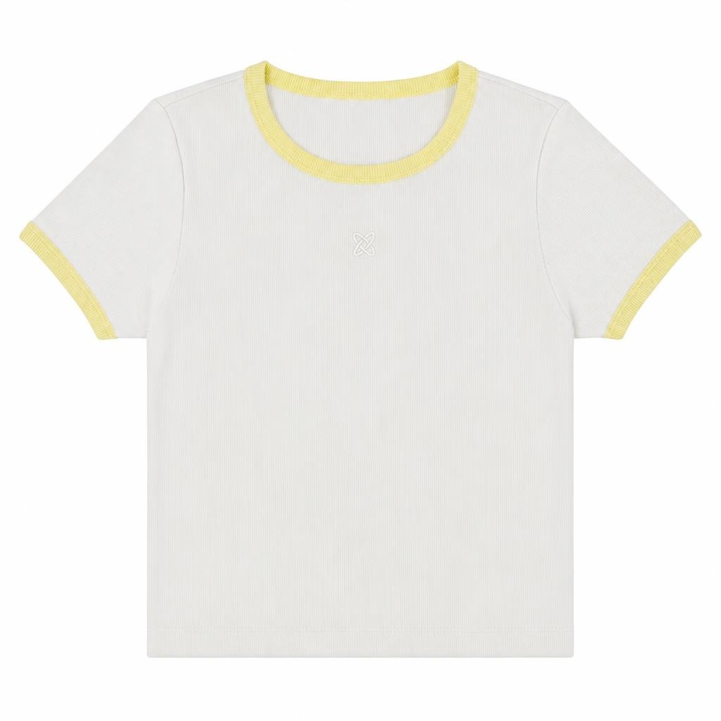 Blusa Manga Corta con Contraste - Marfil + Amarillo