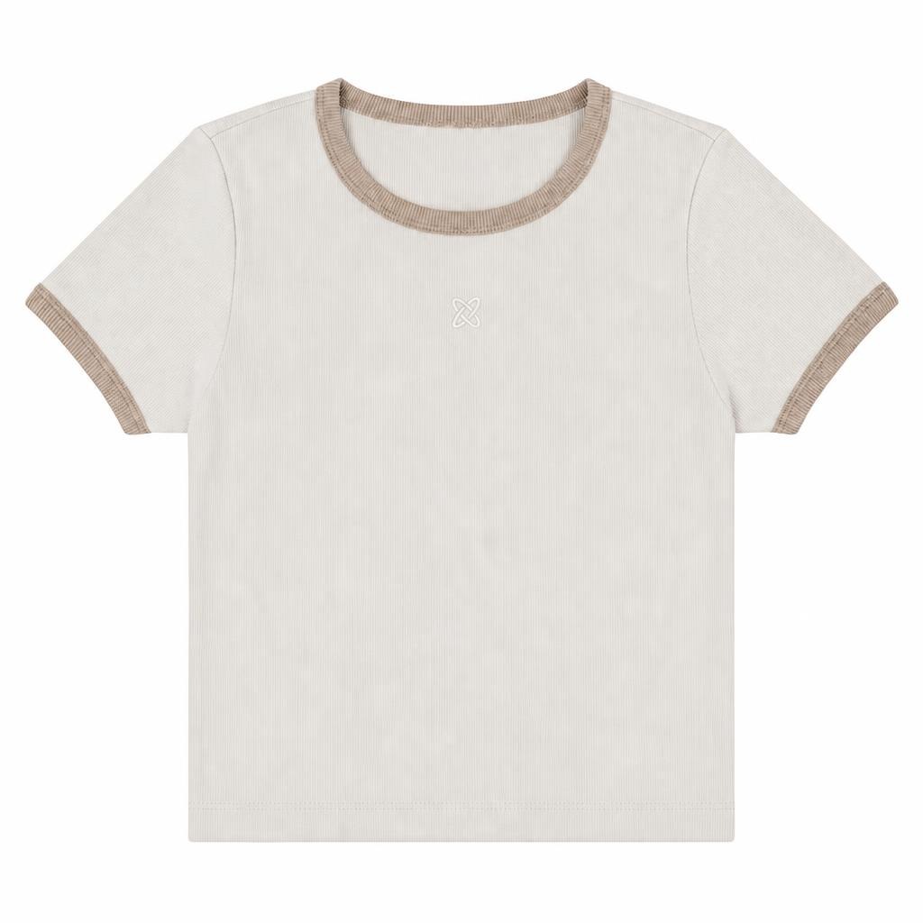 Blusa Manga Corta con Contraste - Marfil + Camel