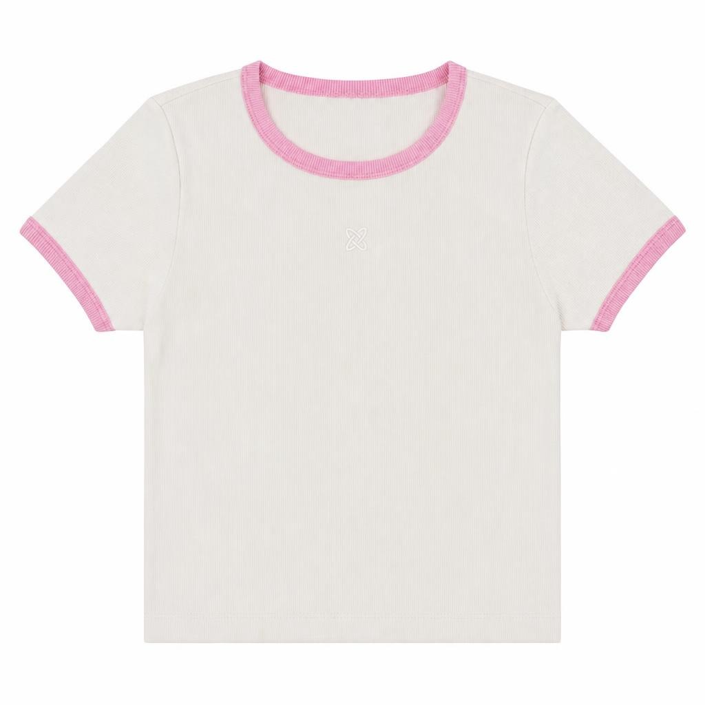 Blusa Manga Corta con Contraste - Marfil + Rosado