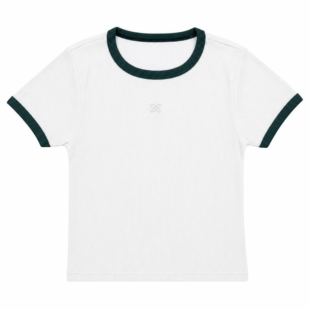 Blusa Manga Corta con Contraste - Marfil + Verde oscuro