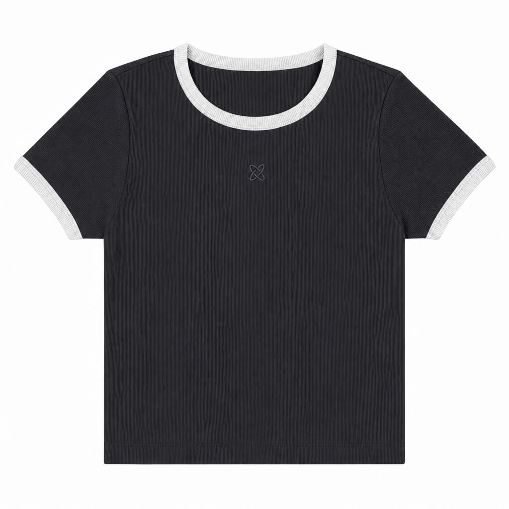 Blusa Manga Corta con Contraste - Negro + Marfil