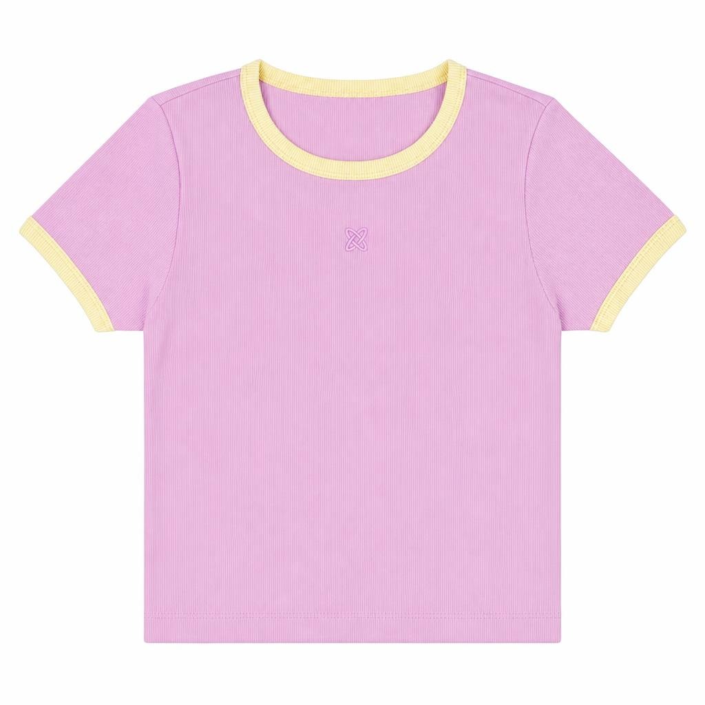 Blusa Manga Corta con Contraste - Rosado + Amarillo