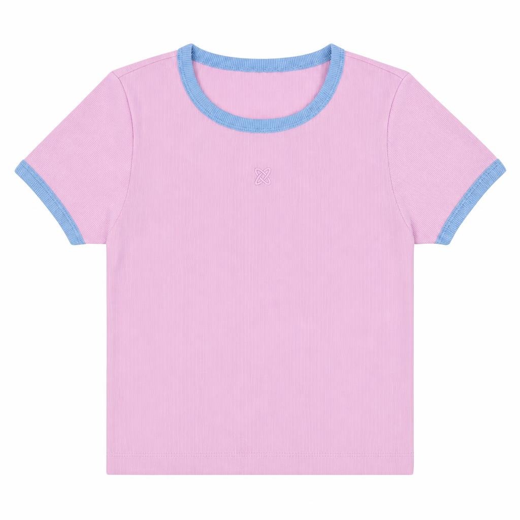 Blusa Manga Corta con Contraste - Rosado + Azul bebé