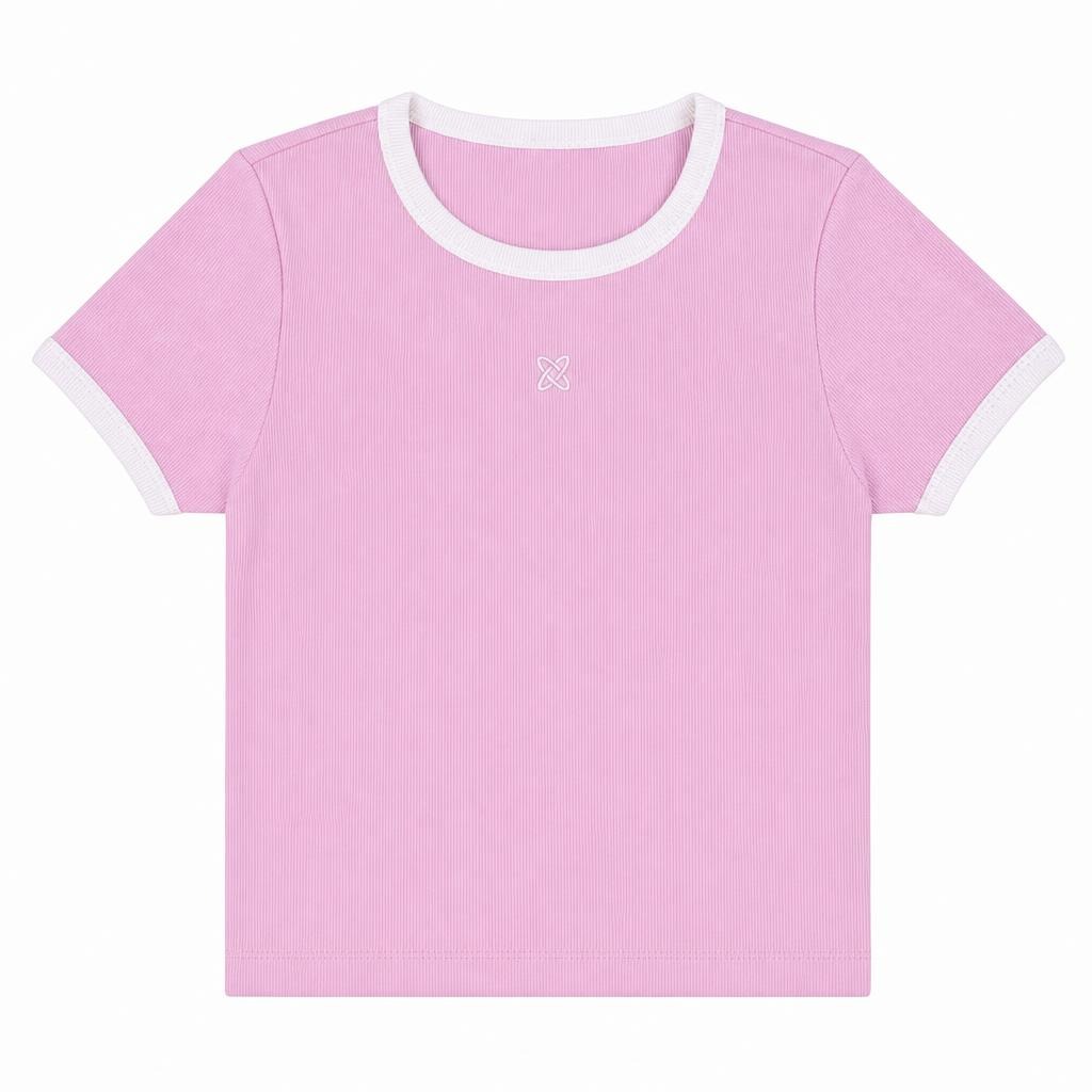Blusa Manga Corta con Contraste - Rosado + Marfil