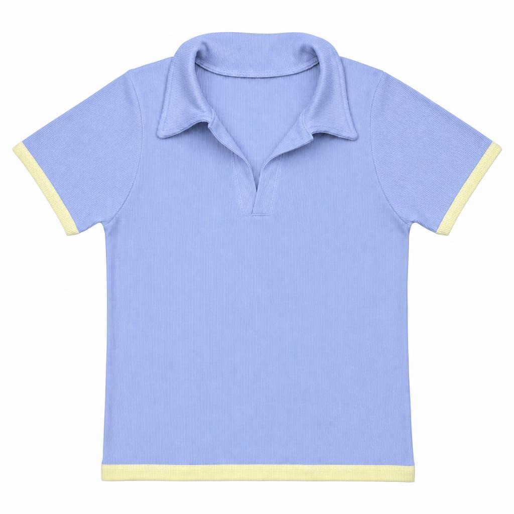 Blusa Polo Contraste - Azul bebé + Amarillo