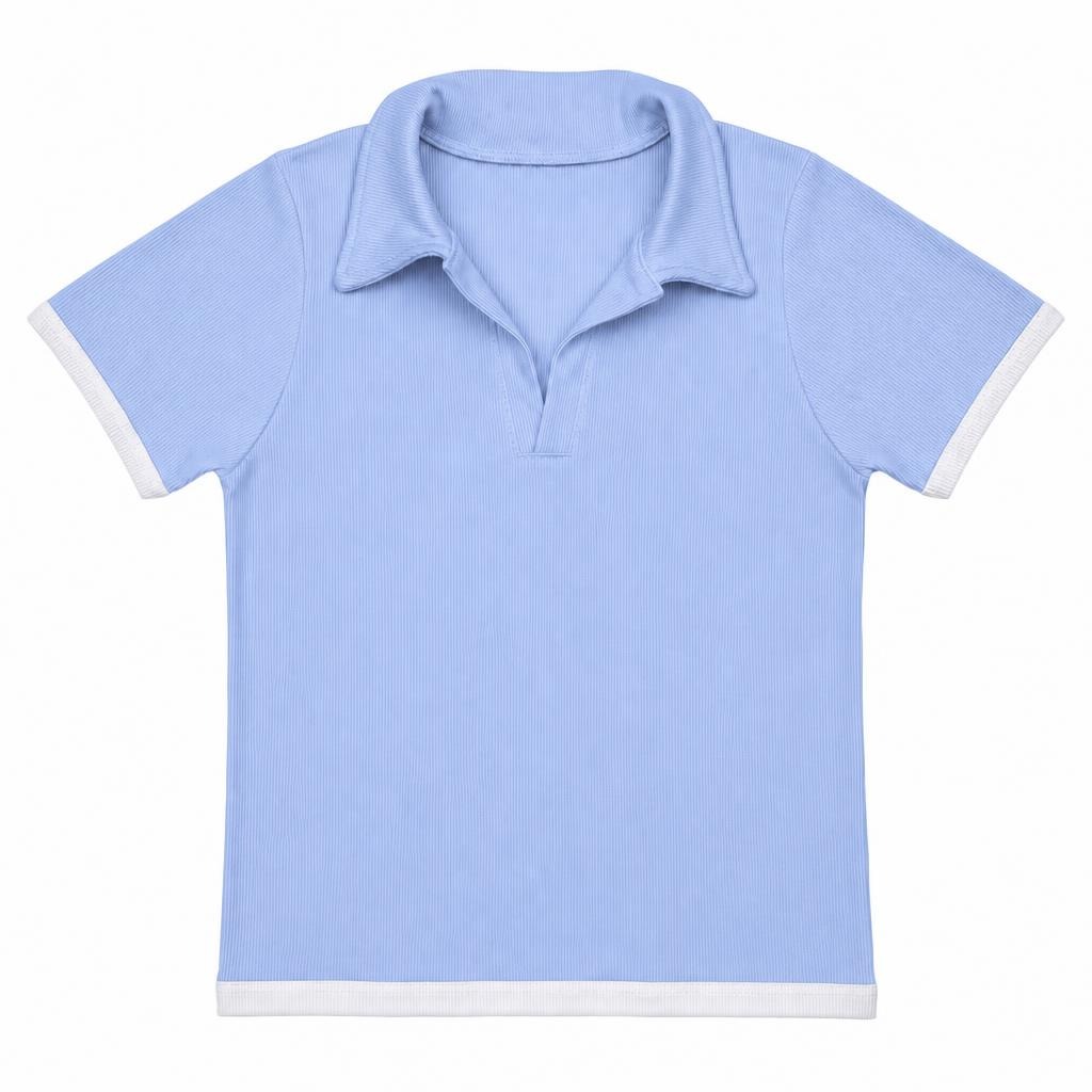 Blusa Polo Contraste - Azul bebé + Marfil
