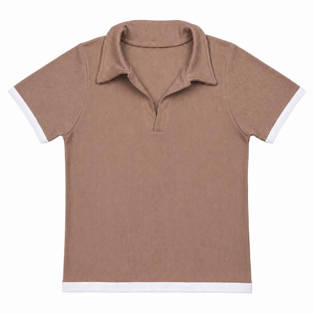 Blusa Polo Contraste - Café + Marfil