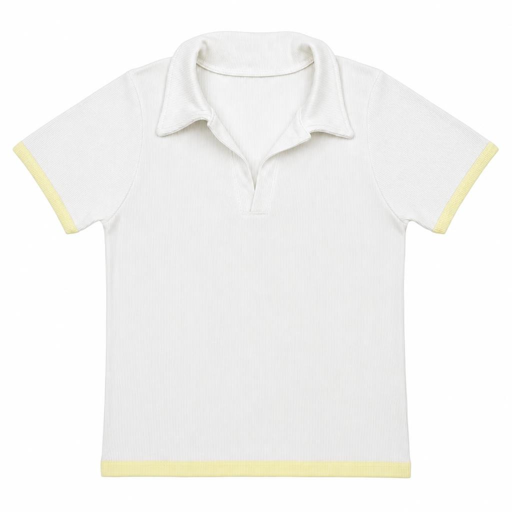 Blusa Polo Contraste - Marfil + Amarillo