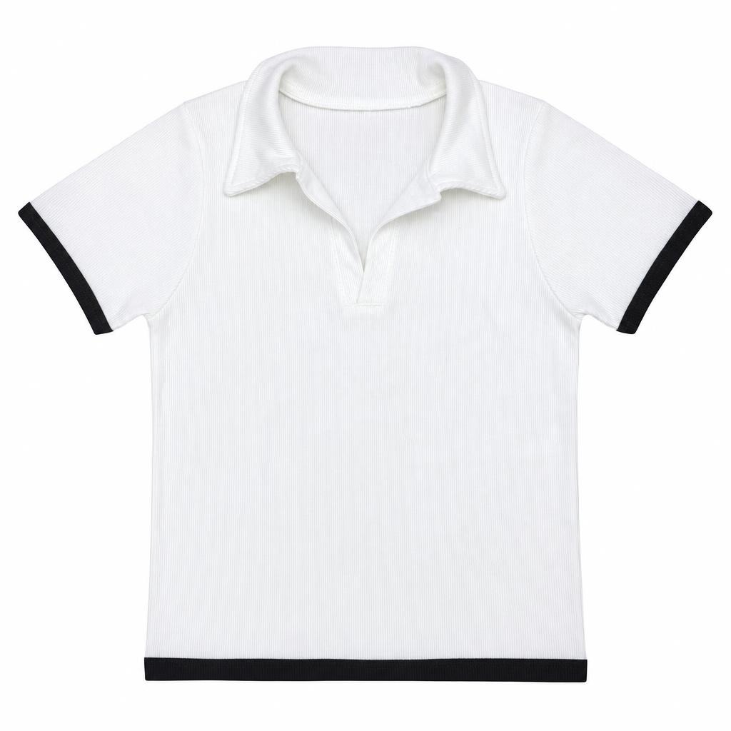 Blusa Polo Contraste - Marfil + Negro
