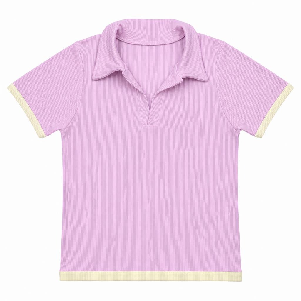 Blusa Polo Contraste - Rosado + Amarillo
