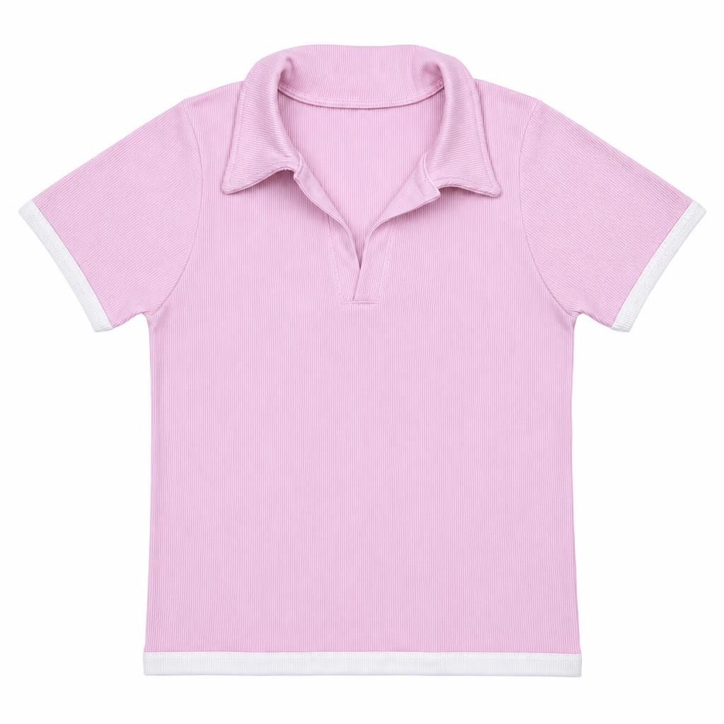 Blusa Polo Contraste - Rosado + Marfil