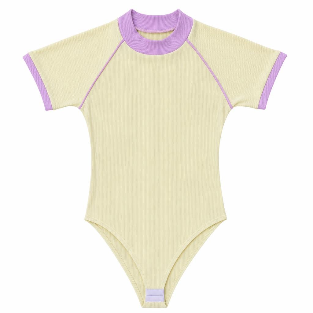 Body Cuello Alto con Contraste - Amarillo + Rosado