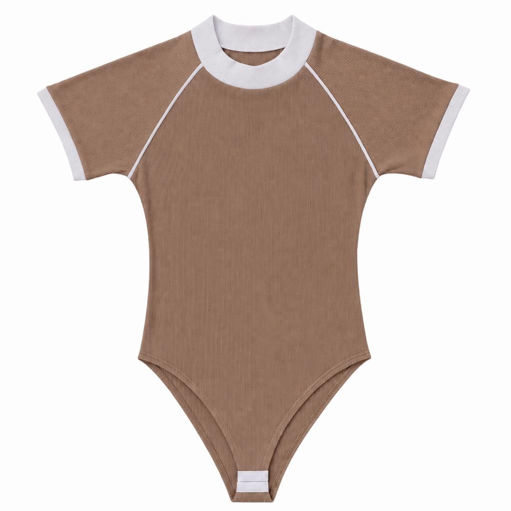 Body Cuello Alto con Contraste - Café + Marfil