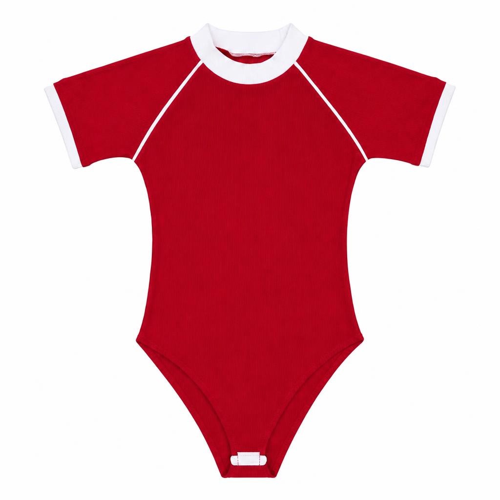 Body Cuello Alto con Contraste - Rojo + Marfil