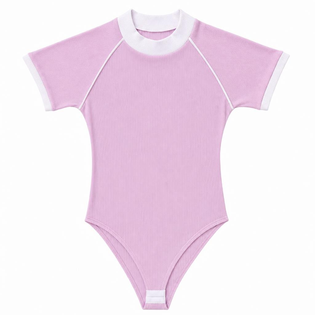 Body Cuello Alto con Contraste - Rosado + Marfil