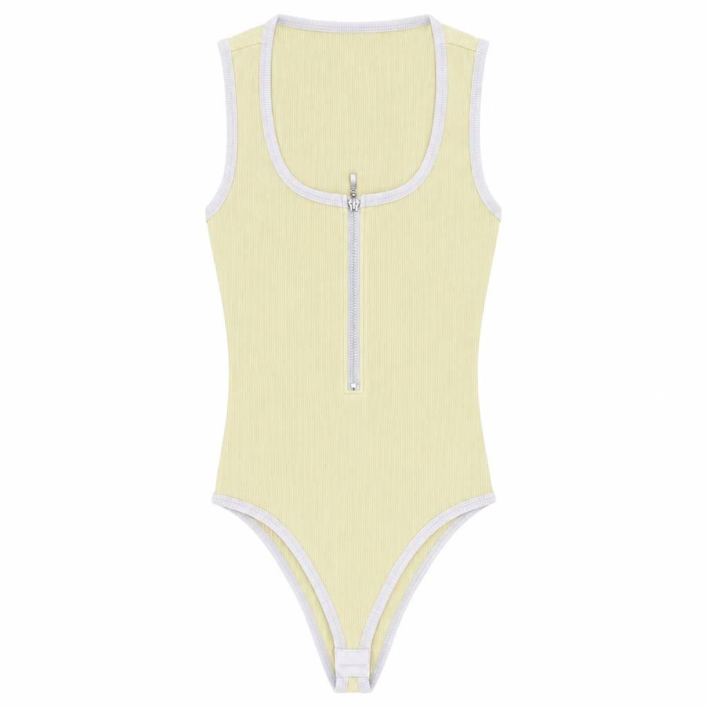 Body Cuello Cuadrado Contraste con Cierre - Amarillo + Marfil