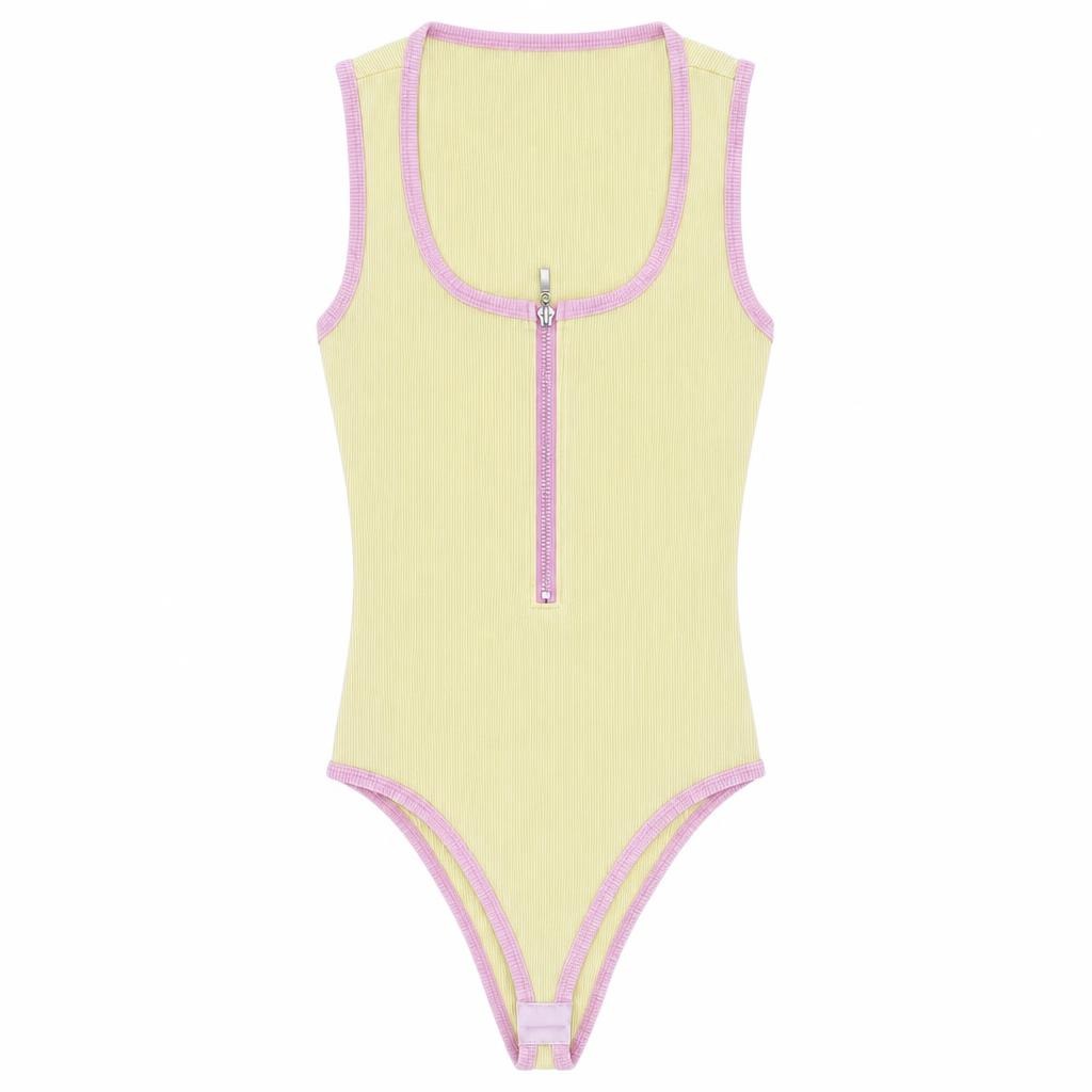 Body Cuello Cuadrado Contraste con Cierre - Amarillo + Rosado