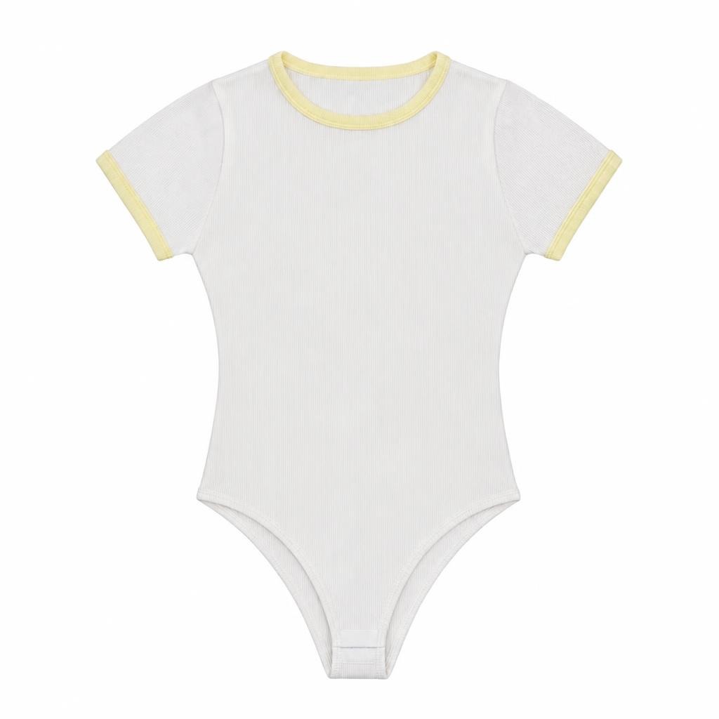 Body Cuello Puño Combinado - Marfil + Amarillo