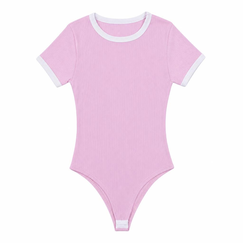 Body Cuello Puño Combinado - Rosado + Marfil