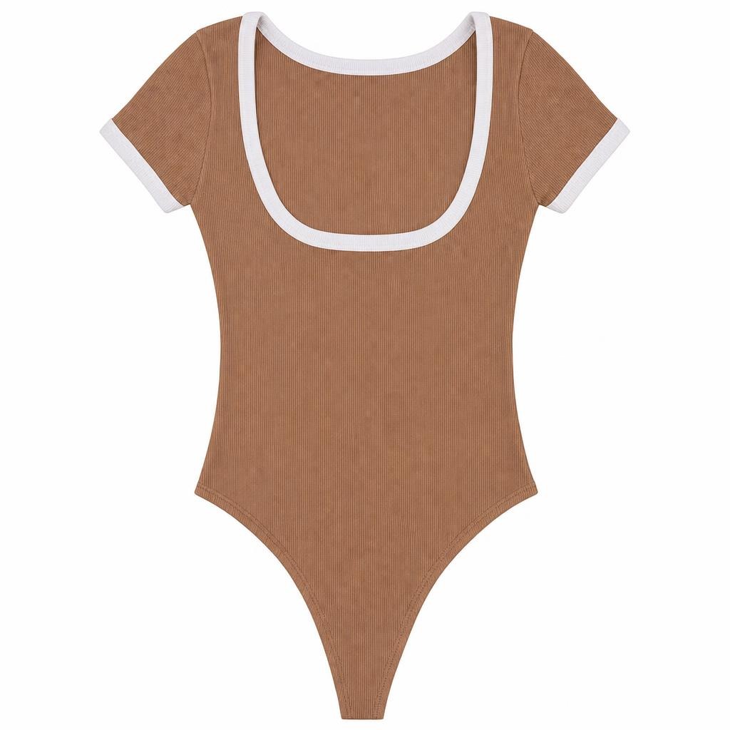 Body Escote Espalda Bicolor - Café + Marfil