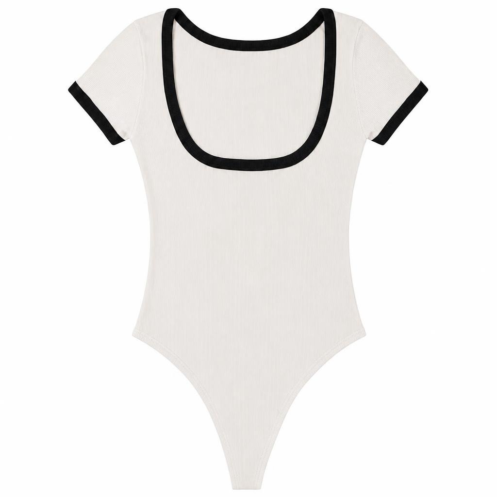 Body Escote Espalda Bicolor - Marfil + Negro