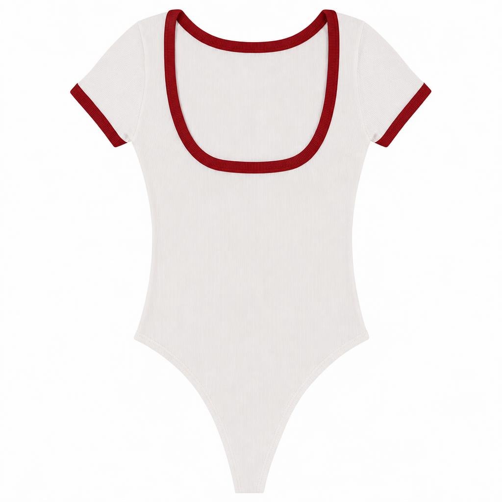 Body Escote Espalda Bicolor - Marfil + Rojo