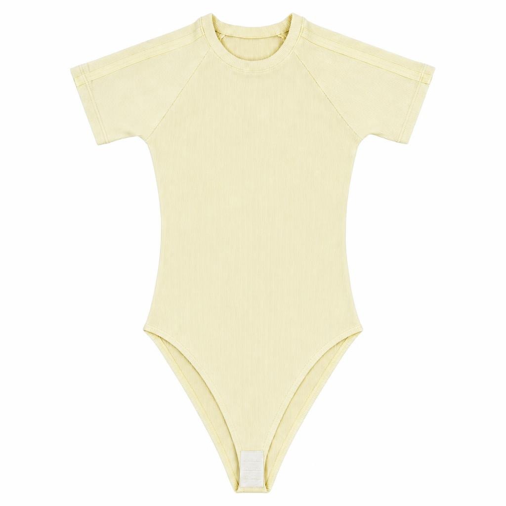 Body Manga Corta Lineas - Amarillo + Marfil