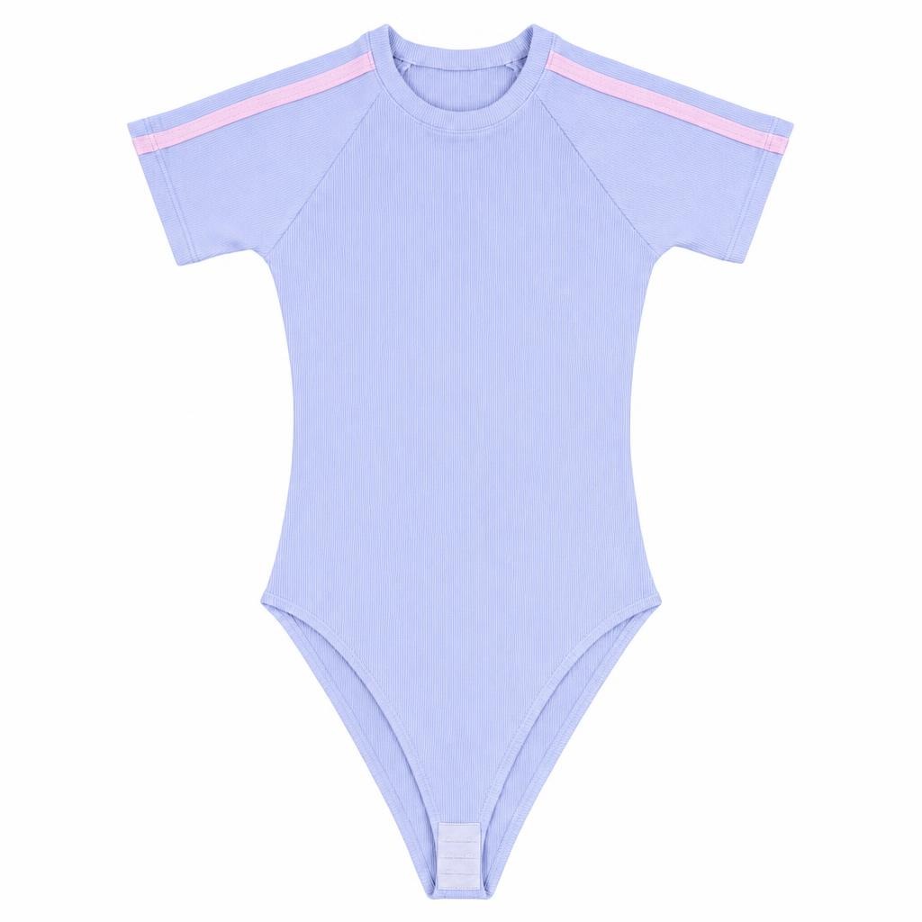 Body Manga Corta Lineas - Azul bebé + Rosado