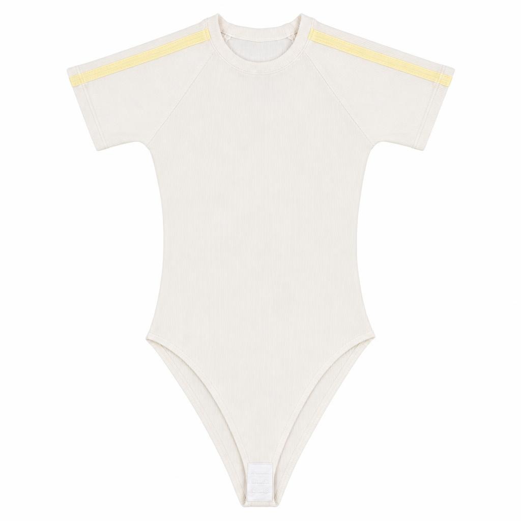 Body Manga Corta Lineas - Marfil + Amarillo
