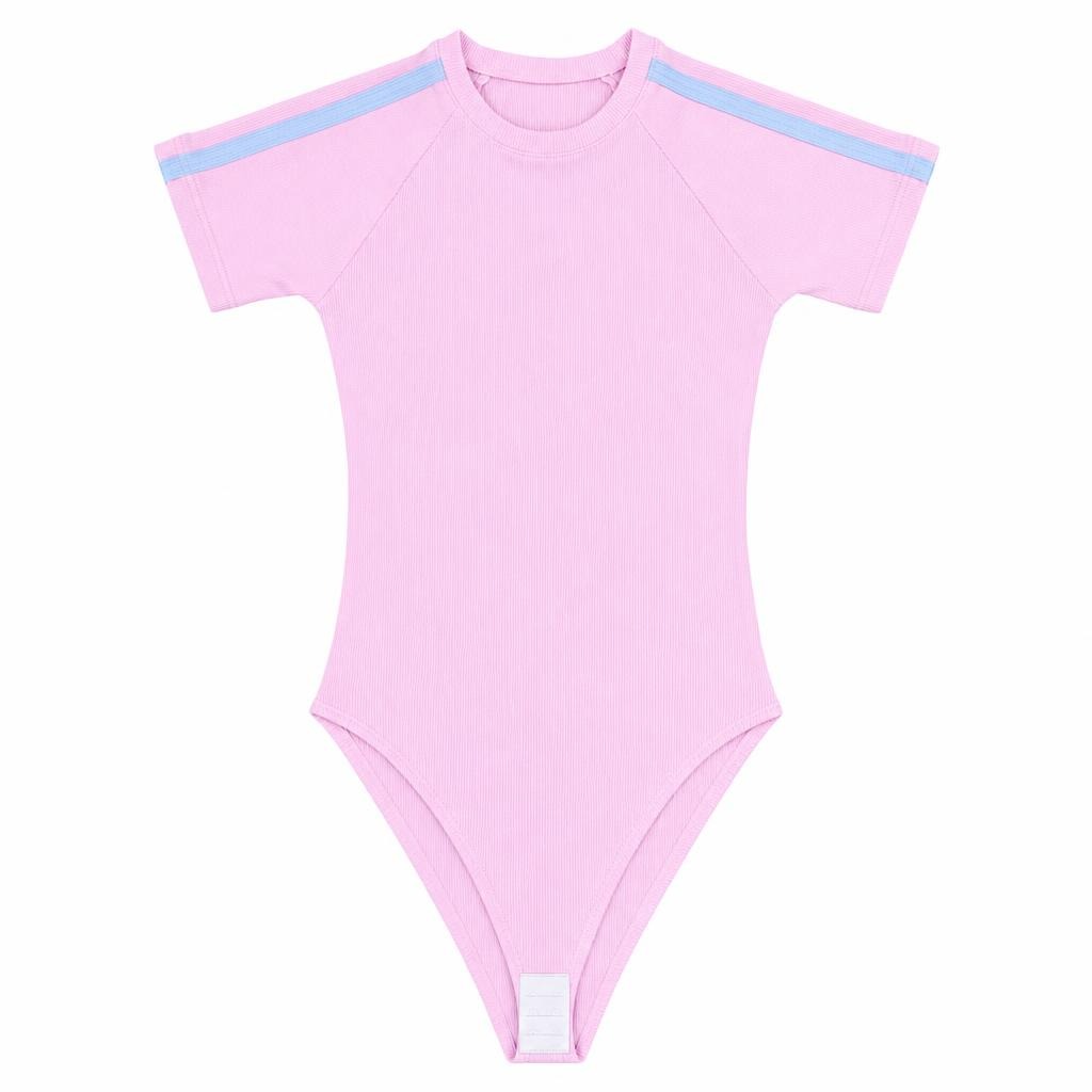 Body Manga Corta Lineas - Rosado + Azul bebé