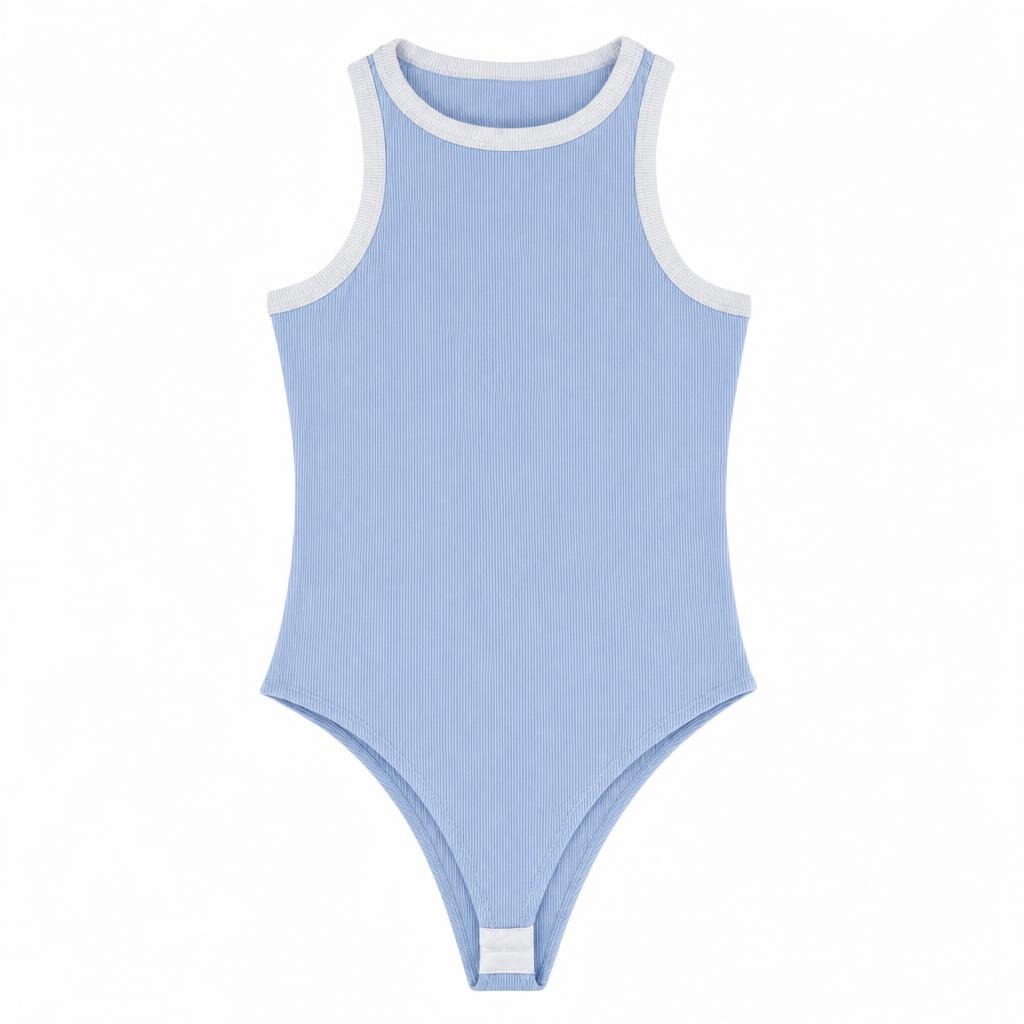Body Plus Sizo Puño Combinado - Azul bebé + Marfil