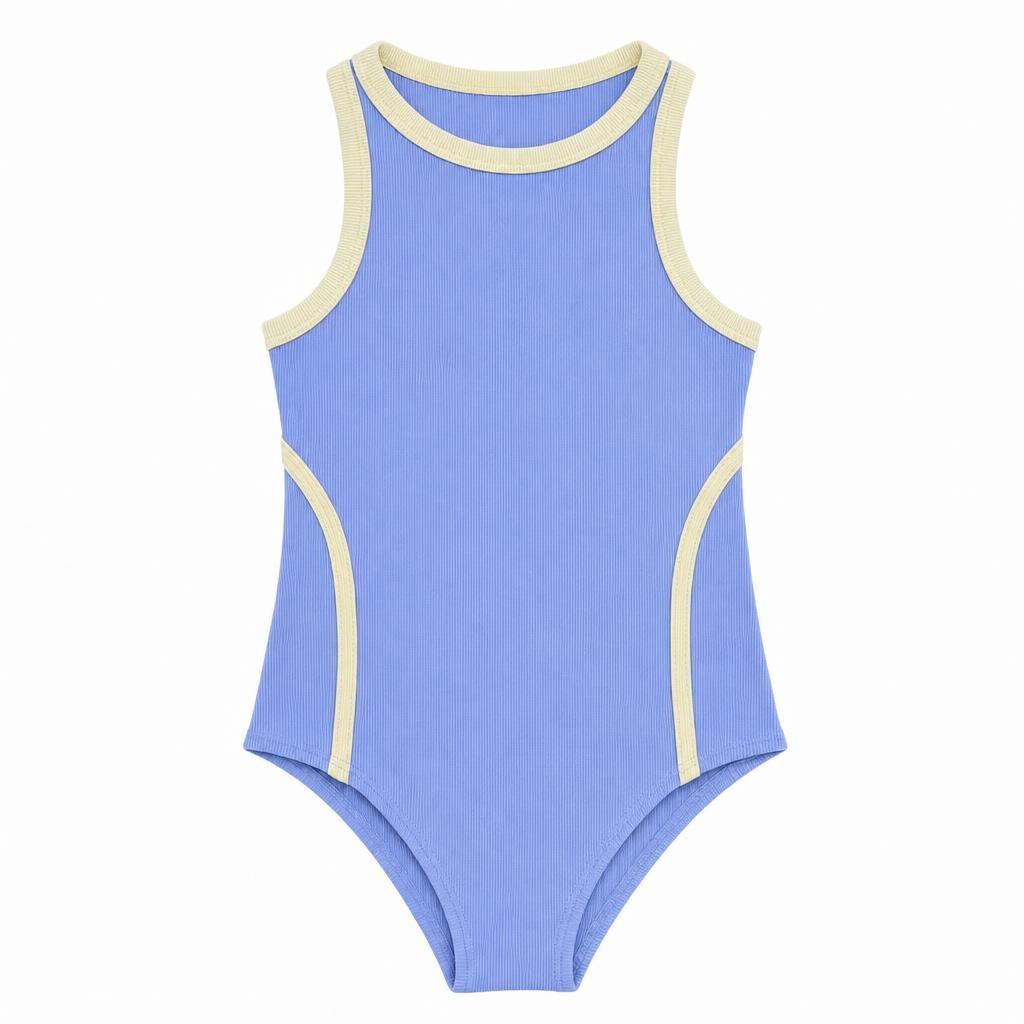 Body Sizo Empitado de Contraste - Azul bebé + Amarillo