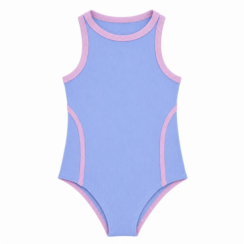 Body Sizo Empitado de Contraste - Azul bebé + Rosado