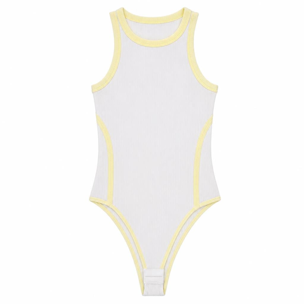 Body Sizo Empitado de Contraste - Marfil + Amarillo