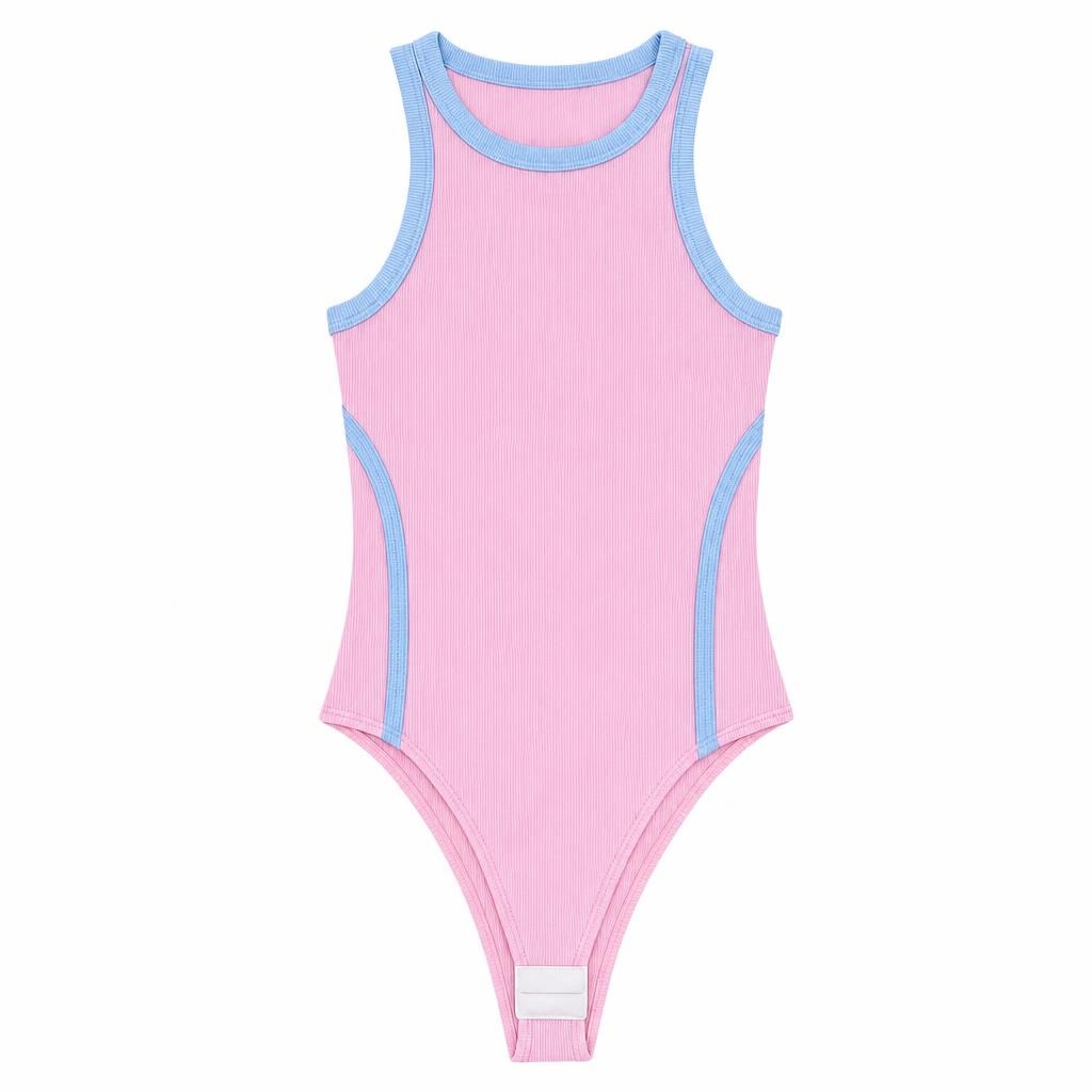 Body Sizo Empitado de Contraste - Rosado + Azul bebé